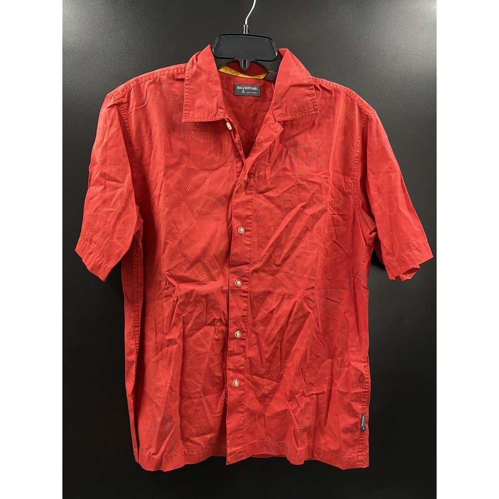 Vintage Y2K Levis SilverTab Shirt Mens Size M Red Flower Floral Short Sleeve